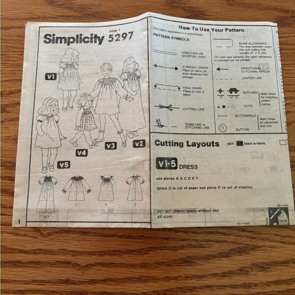 Simplicity 5297 Girl’s Dress Uncut Sewing Pattern transfers for smocking Size 3